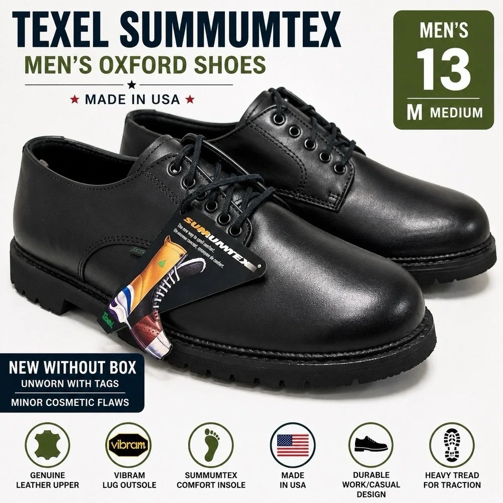 Texel Summumtex Black Leather Oxford Shoes Men's Size 13 M USA Vibram‎ Sole